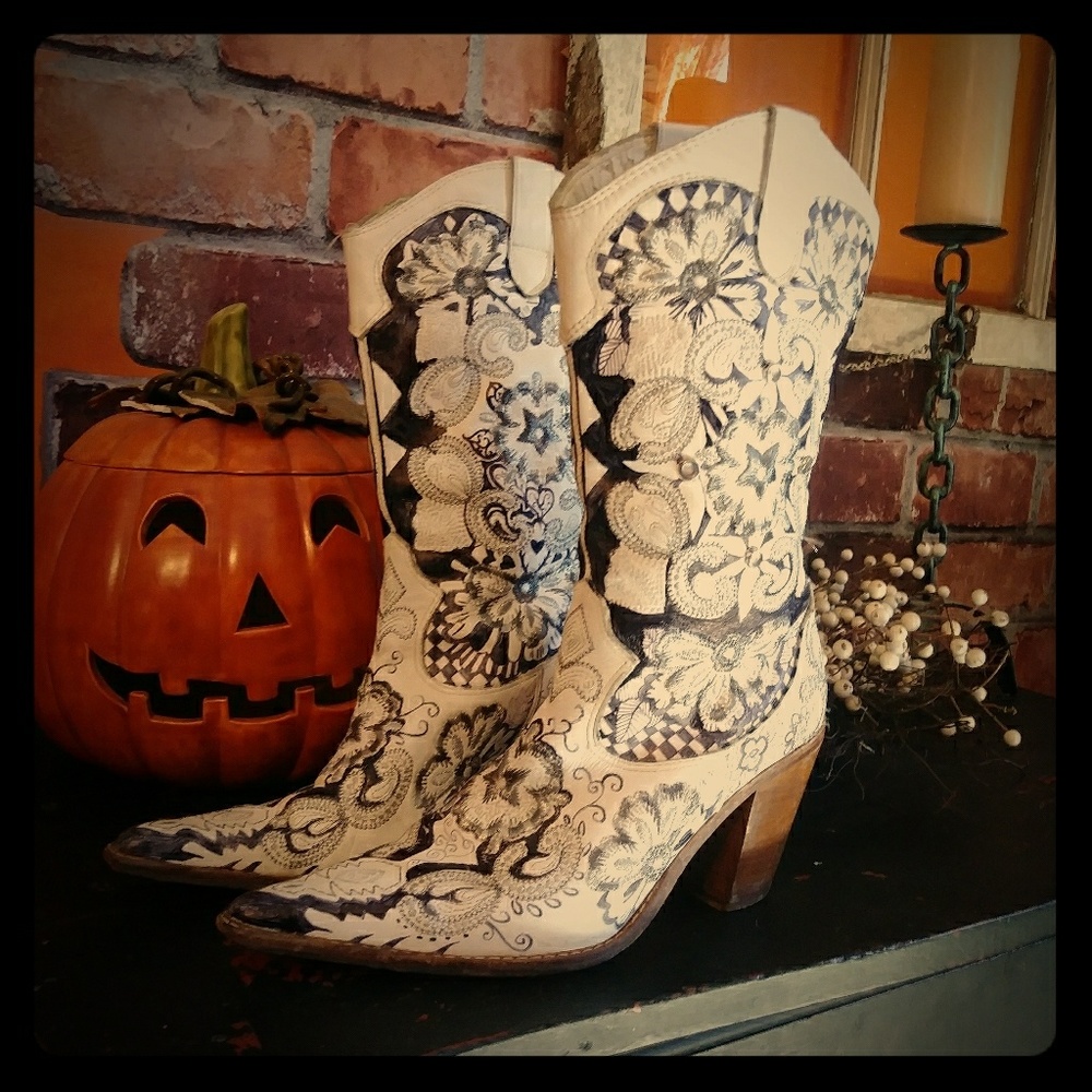 Cowboy boots size 7 hand drawn art
